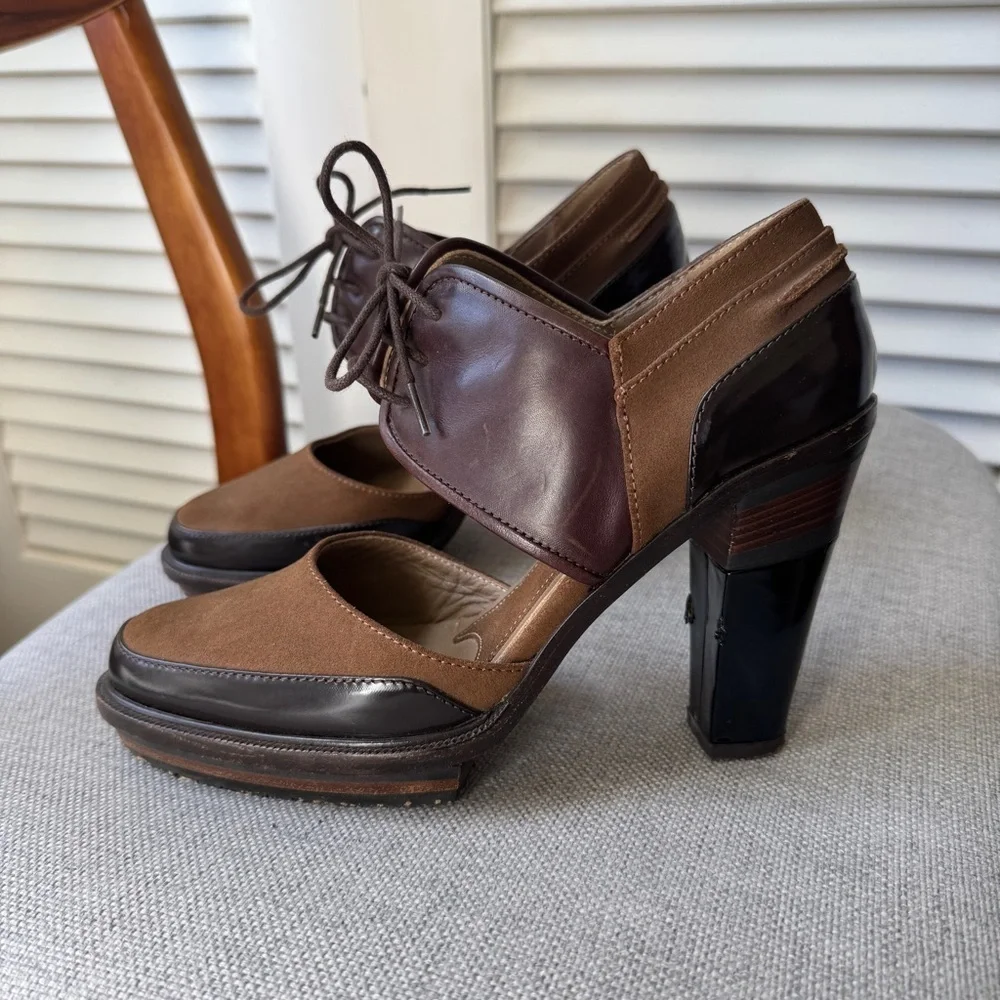 Marni Oxford Lace Up Block Heel Brown Leather 38